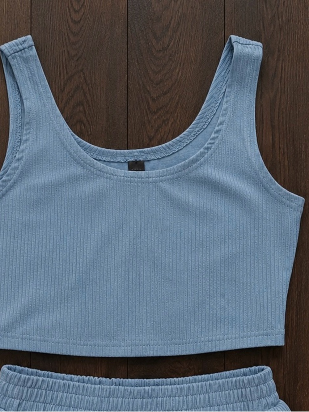 Light Blue Ribbed Crop Tank & Shorts Set - Picture 3 of 4